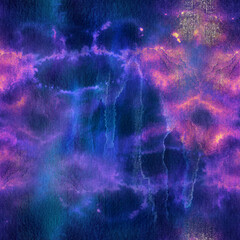 Obraz na płótnie Canvas Galaxy blue watercolor abstract seamless pattern. Electric blue, magenta and pink vibrant background.