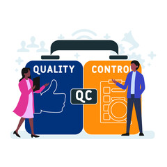 QC - Quality Control acronym. business concept background.  vector illustration concept with keywords and icons. lettering illustration with icons for web banner, flyer, landing