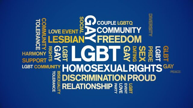 LGBT animated tag word cloud;text design animation kinetic typography seamless loop.