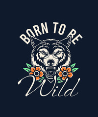 Illustration of Wolf and Beautiful Flower for T-shirt and other