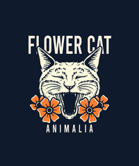 Classic Cat Illustration with Beautiful Flower
