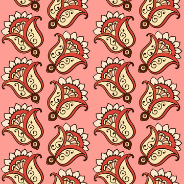 Illustration raster seamless paisley pattern with patterns on a pink background. High quality illustration