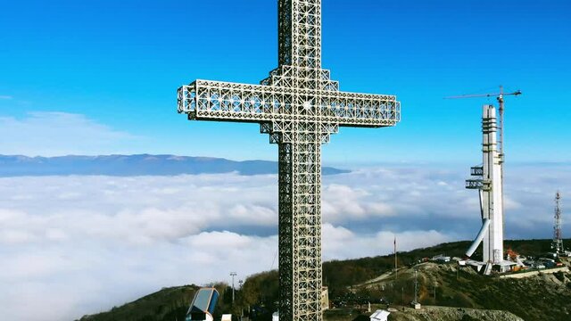 Millennium Cross of North Macedonia, construction and breathtaking view in the background