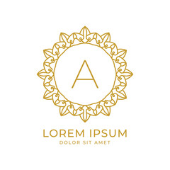 letter A minimalist luxury crest vector logo design for spa, fashion, wedding, salon, hotel, real estate, beauty care