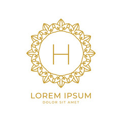 letter H minimalist luxury crest vector logo design for spa, fashion, wedding, salon, hotel, real estate, beauty care