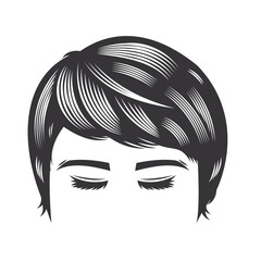 Woman face with vintage hairstyles for short hair vector line art illustration.