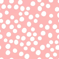 Wall murals Geometric shapes Childish seamless pattern, pastel colors. Hand drawn white dots on a pink background. Vector geometric backgrounds.