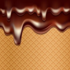 Streaks of chocolate in cooking. Vector illustration of streaks of molten chocolate flowing down a waffle sheet.