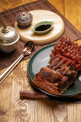 Roast pork, grilled with crispy pork skin, ready to eat.