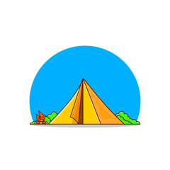 Tent and bonfire illustration