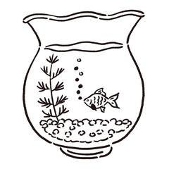 金魚鉢で泳いでいる金魚のイラスト