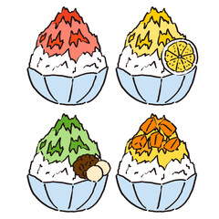 いろんな味のかき氷のセット