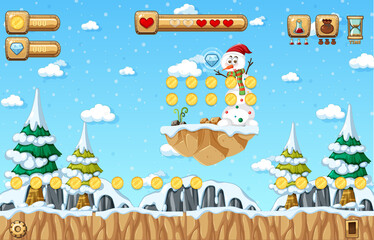 Fototapeta premium Game Template Snow Falling Scene