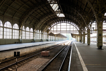 Railway station in Russia St. Petersburg. Panorama.