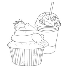 Printable Fast food coloring pages and Vector Line for kids and adults