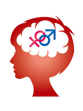 男女の恋愛婚活イメージ　女性の脳内の思考イメージのピクトグラム　シンボル　シルエット　Brain desires, pictograms