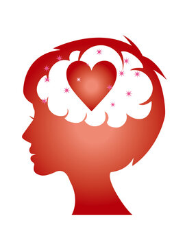 男女の恋愛婚活イメージ　ハート　女性の脳内の思考イメージのピクトグラム　シンボル　シルエット Brain desires, pictograms