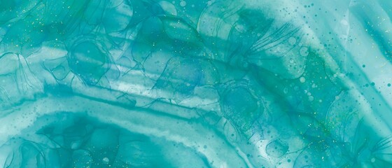 めのう風背景イラスト）緑の波にゴールドの装飾　アルコールインクアート　横長のバナー　鮮やか　曲線