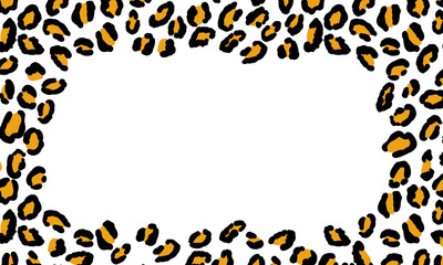 Black and white frame with modern ornament of stylized leopard skin. Squared pattern for poster. Decorative abstract border with animal ornament. Trendy leather skin. Copy space. Vector illustration