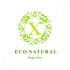 Creative Modern Initial x Letter with Circle Leaves Frame for Eco Friendly Fashion, Beauty Cosmetic, Make up, Soap, Environment Consultant Service Business Logo Vector Idea Design