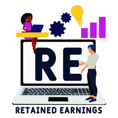 RE - Retained Earnings acronym. business concept background.  vector illustration concept with keywords and icons. lettering illustration with icons for web banner, flyer, landing 