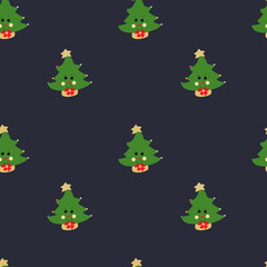 Christmas seamless pattern with fun cartoon Christmas tree.