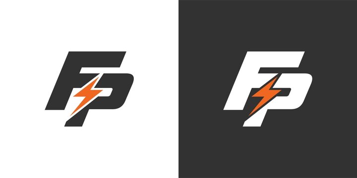 Initial FP Letter logo with lightning bolt logo vector design.