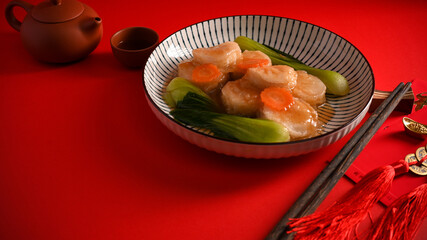 Braise bean curd with special asian sauce. Chinese food.