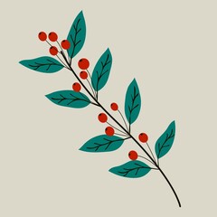 Christmas floral decorative elements for greeting cardsand and posters. Winter branch, berries, plants and floweres. Hand drawn vector illustration