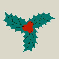 Christmas floral decorative elements for greeting cardsand and posters. Winter branch, berries, plants and floweres. Hand drawn vector illustration