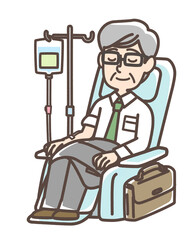 点滴を受けている男性