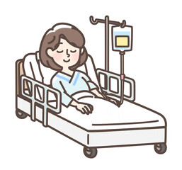 ベッドで点滴を受けている女性