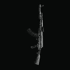 AK47 hand drawing vector illustration isolated on black background