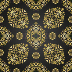 Orient vector classic pattern. Seamless abstract background with vintage golden elements. Orient black and golden background. Ornament for wallpapers and packaging