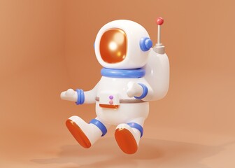 cosmonaute cartoon 3D, personnage drôle sur fond coloré