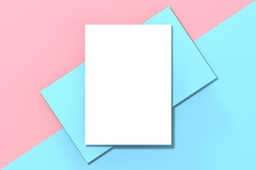 Template for inserting text or picture. Abstract placement of blank sheets. Scheme. Horizontal image. 3D image. 3D rendering.