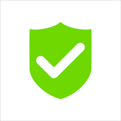 green shield icon with check mark Vector Illustration
