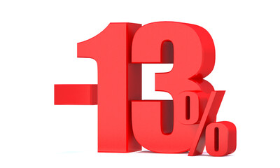 Minus 13 Percent off 3d Sign on White Background, Special Offer 13% Discount Tag, Sale Up to 13 Percent Off,big offer, Sale, Special Offer Label, Sticker, Tag, Banner, Advertising, offer Icon