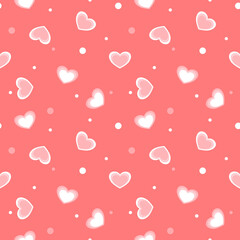 Naklejka na ściany i meble Vector - Abstract seamless pattern of mini heart and polka dot on red background. Sweet image. Valentine's , wedding concept. Can be use for print, paper, wrapping, fabric.