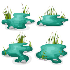 Set swamp with reeds on a white background. Vector illustration