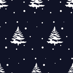 Winter seamless pattern with pine tree and snow.