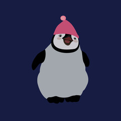 Cute penguin in red hat.