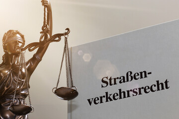 Symbolbild: Fachbuch Verkehrsrecht und eine Justitia