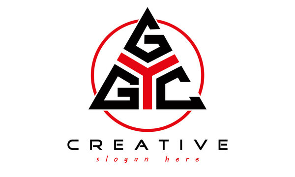 triangle badge with circle GGC letter logo design vector, business logo, icon shape logo, stylish logo template