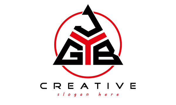 triangle badge with circle GJB letter logo design vector, business logo, icon shape logo, stylish logo template