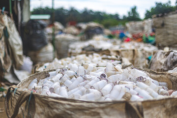 Plastic trash collected in a waste recycling center in Ukhia, Teknaf, Bangladesh