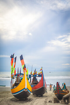 Fishing Boats docked on the beach in Cox's Bazar, Bangladesh