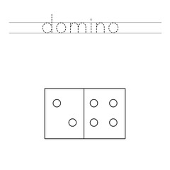 Trace the letters and color cartoon domino. Handwriting practice for kids.