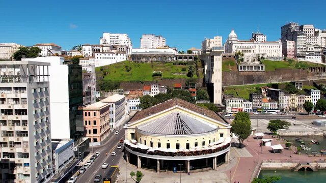 Downtown of Salvador Bahia Brazil. Historic buildings at tourism postalcard. Historic centre of city. Travel destination.