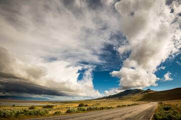 Stunning landscape of Antelope Island State Park in the US state of Utah under a cloudy sky.